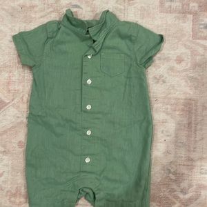 Janie and Jack Green Linen Short Sleeve Collared Romper